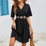 Load image into Gallery viewer, Black Embroidery Lace A Line Smock Dress Women N5A945
