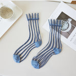 Load image into Gallery viewer, Vertical Rib Crystal Sheer Mid-Calf Socks Women N6H032