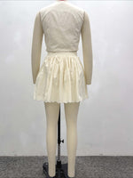 Load image into Gallery viewer, Vest and High Waist Skirt Set Women Beige N6D071