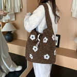 Load image into Gallery viewer, Women's Plush Floral Embroidered Tote Bag N6J218