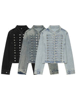 Load image into Gallery viewer, Embroidered Cropped Denim Jacket Slim Fit Women N6F193