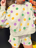 Load image into Gallery viewer, Polka Dot Lounge Set Long Sleeve Shorts Women N6B097