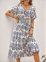 Load image into Gallery viewer, Short Sleeve V Neck Ethnic Print Dress Women N6B059