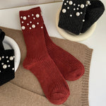 Load image into Gallery viewer, Pearl Rivet Beaded Rabbit Wool Blend Stack Socks N6H036