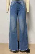 Load image into Gallery viewer, Loose Wide Leg Side Panel Raw Hem Jeans Women N6D154