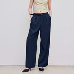 Load image into Gallery viewer, Navy Wide Leg Trousers Low Rise Straight Office Pants N5A817