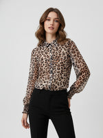 Load image into Gallery viewer, Leopard Print Bubble Sleeve Fitted Shirt Women N6C124