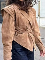 Load image into Gallery viewer, Waist Tie Suede Jacket Women Multiple Colors N5A569