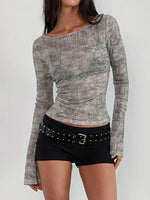 Load image into Gallery viewer, Animal Print Off Shoulder Long Sleeve Fitted Tee N6B081