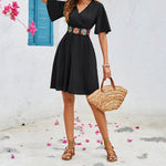 Load image into Gallery viewer, Black Embroidery Lace A Line Smock Dress Women N5A945