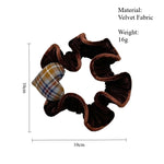 Load image into Gallery viewer, Brown Plaid Heart Scrunchy Lace Trim Hair Tie Soft S5P772