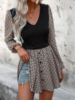 Load image into Gallery viewer, Asymmetrical Hem Button Bubble Sleeve Dress N6B044