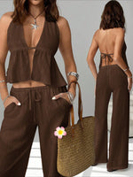 Load image into Gallery viewer, Halter Tie Back Crop Top and Pants Set Women N6D093