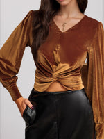 Load image into Gallery viewer, Velvet French Twist Top Women Waist Knot Blouse N5A078