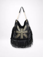 Load image into Gallery viewer, Soft Leather Rivet Fringe Tote Bag Women N6C221