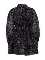Load image into Gallery viewer, Leopard Print Chiffon Dress with Lapel and Puff Sleeve N6C192