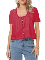Load image into Gallery viewer, 3D Lace French Tie Organic Cotton Blouse Women N6C120