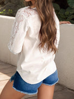 Load image into Gallery viewer, Suede Collar Lace Detail Jacket Women Off White N5A098