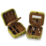 Load image into Gallery viewer, Jewelry Travel Organizer Pouch Green Gold Brocade N6E077