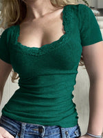 Load image into Gallery viewer, Sexy Lace Trim Crop Top U-Neck Women N6D157