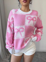 Load image into Gallery viewer, Sweet Bow Detail Pink Acrylic Knit Sweater Loose Fit N6G129