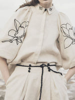 Load image into Gallery viewer, Embroidered Linen Wide Leg Pants Suit Women N6F188