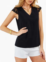 Load image into Gallery viewer, Black Bow Tie Lace Patch Sheer V Tank Women N5A968