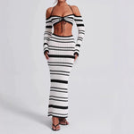 Load image into Gallery viewer, Striped Halter Long Sleeve Skirt Set Women N6A057