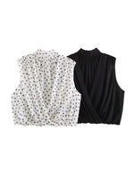 Load image into Gallery viewer, Chiffon Pleated Polka Dot Blouse Stand Collar N6F199