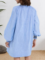 Load image into Gallery viewer, V-Neck Pleated Shirtdress Women Blue N6D142
