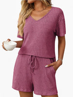 Load image into Gallery viewer, Solid Color Ribbed Pajamas Short Sleeve Homewear Set N6A199