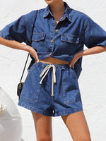 Load image into Gallery viewer, Denim Shirt Shorts Set Relaxed Fit N5Z228