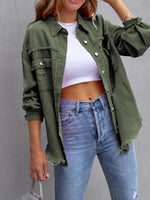 Load image into Gallery viewer, Distressed Denim Jacket Mid Length Raw Hem N5Z166