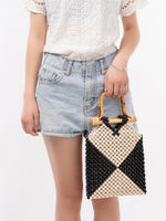 Load image into Gallery viewer, Color Block Wooden Bead Handwoven Tote Bag N6C308