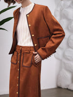 Load image into Gallery viewer, Terracotta Suede Contrast Trim Jacket Women N5A700