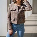 Load image into Gallery viewer, Tweed Blazer Women Orange Short Cropped Jacket N5A777