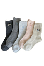 Load image into Gallery viewer, Bow Dog Embroidery Cotton Stackable Socks M5A050