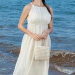 Load image into Gallery viewer, Handwoven Color Block Wood Bead Bag Beach Women S5P966