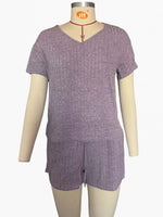 Load image into Gallery viewer, Solid Color Ribbed Pajamas Short Sleeve Homewear Set N6A199
