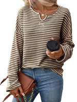 Load image into Gallery viewer, Striped Waffle Knit Top Women Casual T-Shirt N6A203