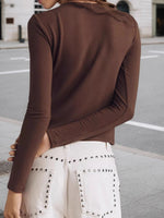 Load image into Gallery viewer, V Neck Knot Detail T-Shirt Women Brown N5A437