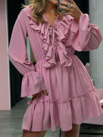 Load image into Gallery viewer, V-neck Ruffle Sleeve Flared Hem Dress Women N6C191