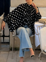 Load image into Gallery viewer, Polka Dot Tie Neck Semi-Sheer Blouse Women N6D212