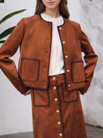 Load image into Gallery viewer, Terracotta Suede Contrast Trim Jacket Women N5A700