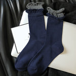 Load image into Gallery viewer, Blue Vintage Floral Stack Socks Women Mid-Calf Cotton N6H017