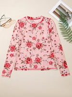 Load image into Gallery viewer, Floral Print Round Neck Long Sleeve Top Women Pink N6B089