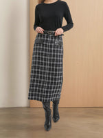 Load image into Gallery viewer, High Waist Plaid Knit Skirt Women Black White N5A702