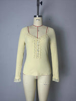 Load image into Gallery viewer, Lace Trim Button-Front Knit Top Women N6D172