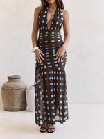 Load image into Gallery viewer, Polka Dot Mesh Halter Dress V Neck Open Back Tie Waist N6F029