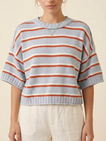 Load image into Gallery viewer, Short Sleeve Round Neck Striped Knit Pullover Women N6G189